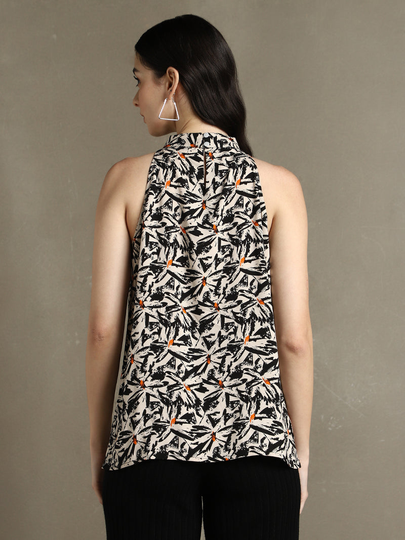 DL Woman Black Halter Neck Sleeveless Printed Top