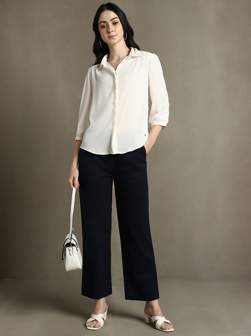 DL Woman Navy Solid Straight Fit Trousers