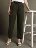 DL Woman Olive Solid Straight Fit Trousers