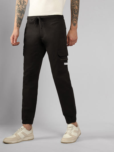 Men's Brown Solid Slim Fit Cargo Jogger