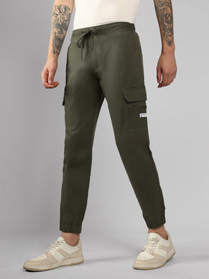 Men's Light Olive Solid Slim Fit Cargo Jogger