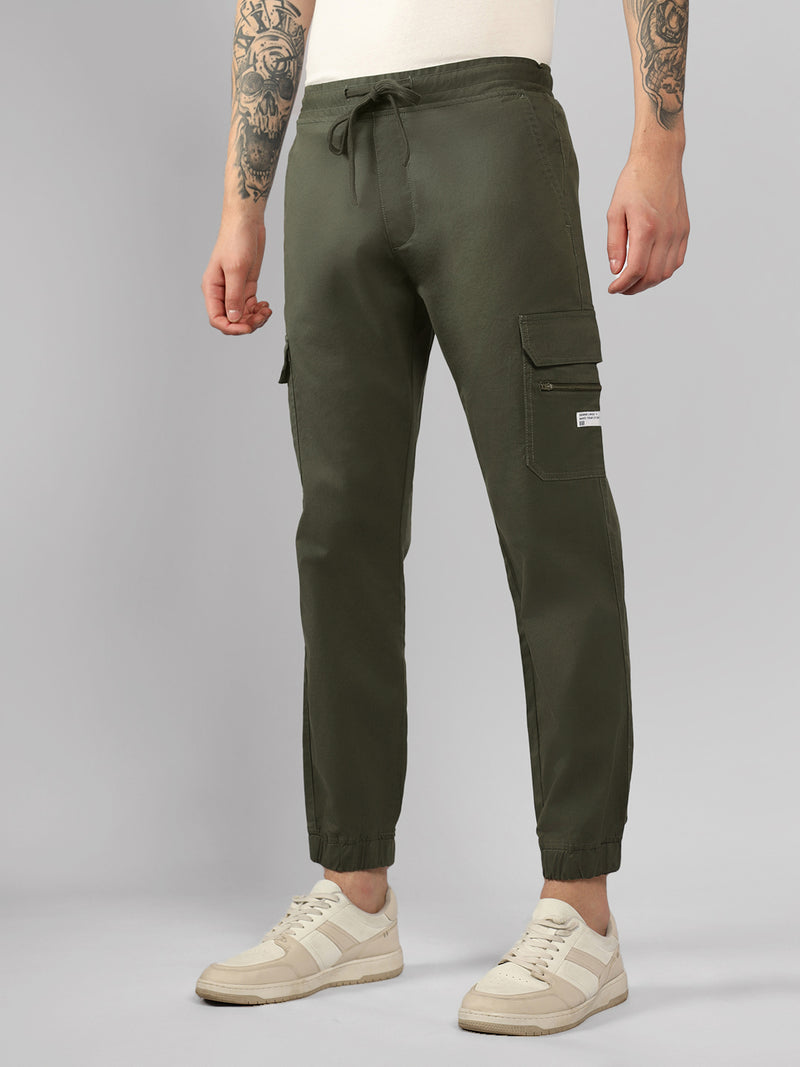 Men's Light Olive Solid Slim Fit Cargo Jogger