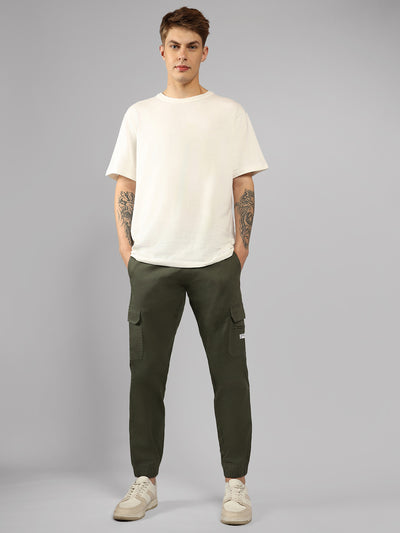 Men's Light Olive Solid Slim Fit Cargo Jogger