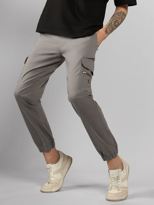 Men's Light Grey Solid Slim Fit Cargo Jogger