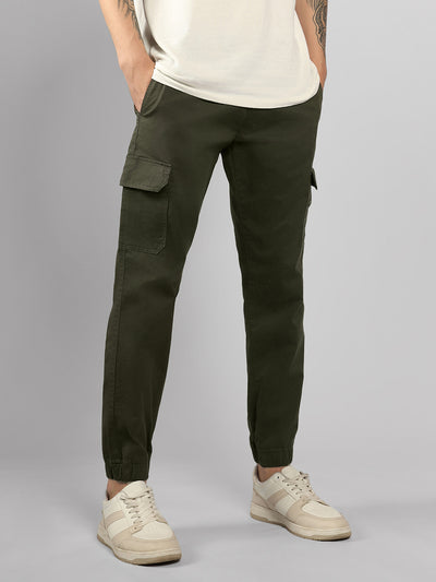 Men's Olive Solid Slim Fit Cargo Jogger