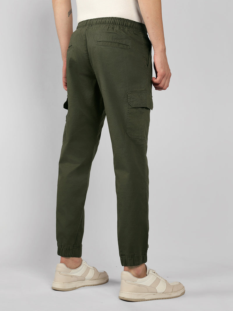 Men's Olive Solid Slim Fit Cargo Jogger