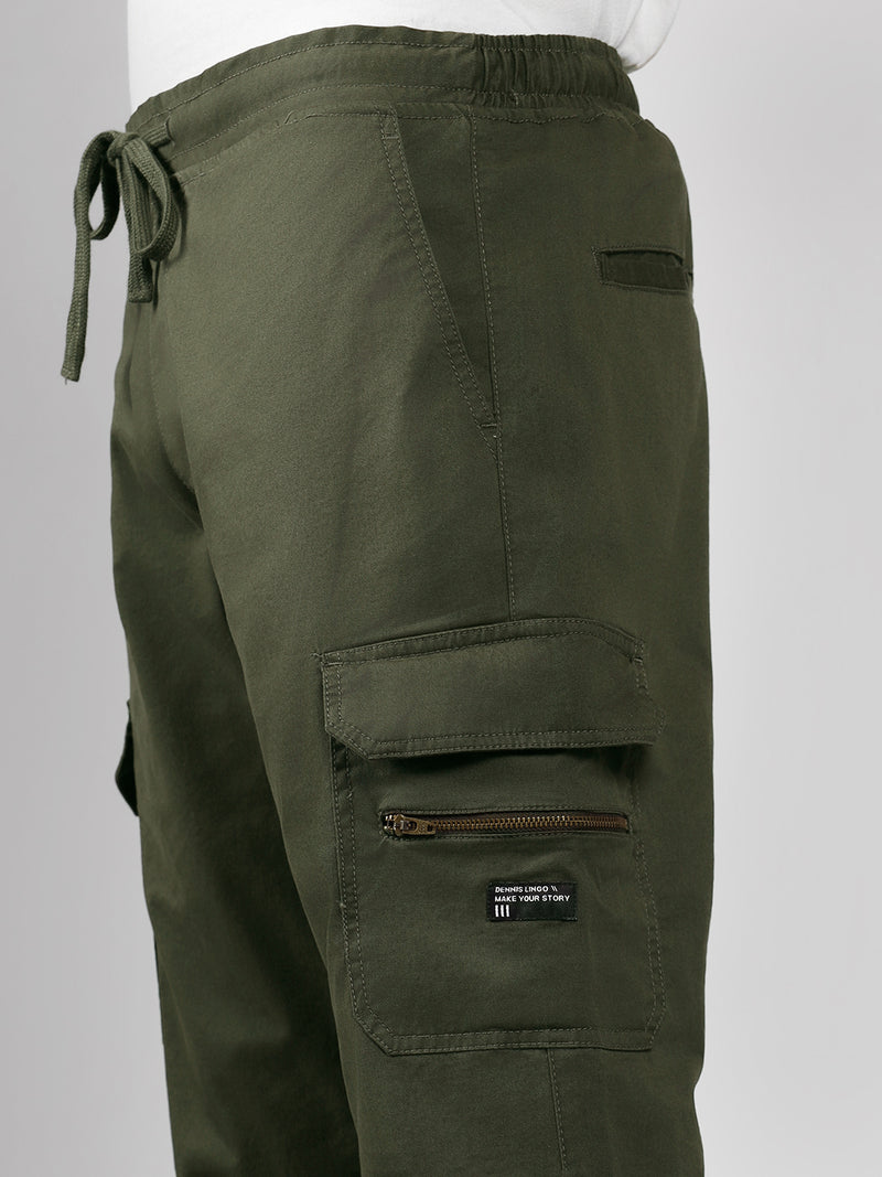 Men's Olive Solid Slim Fit Cargo Jogger