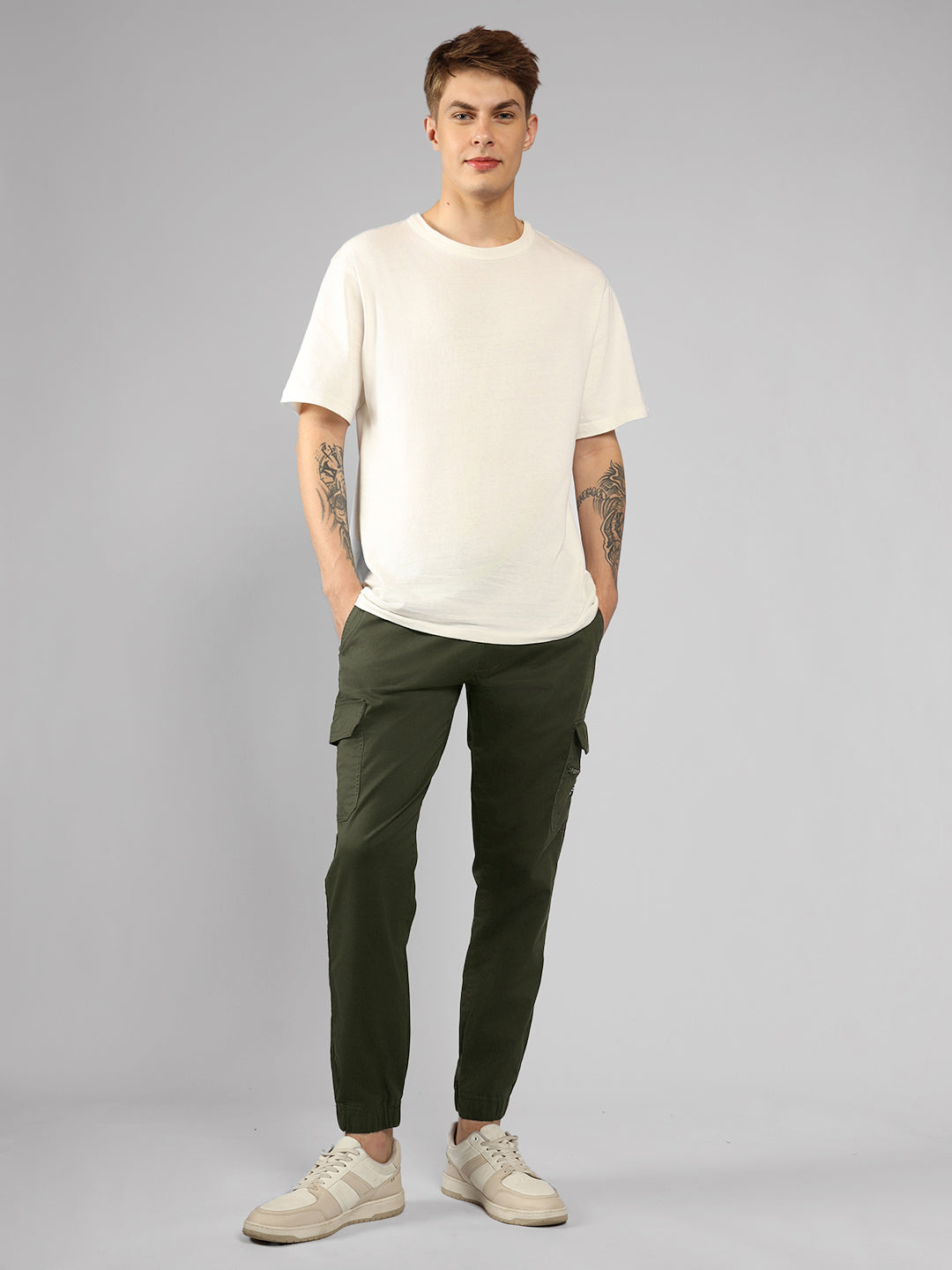 Men's Olive Solid Slim Fit Cargo Jogger