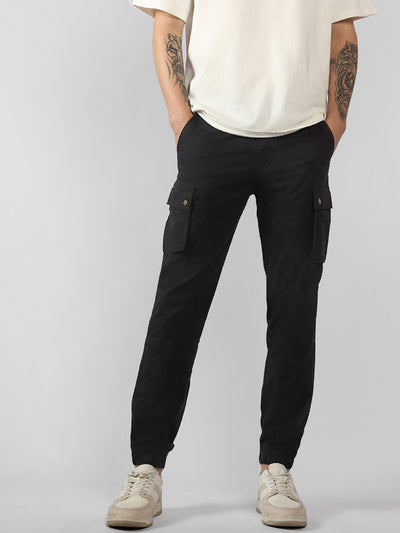 Men's Black Solid Slim Fit Cargo Jogger