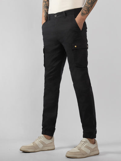 Men's Black Solid Slim Fit Cargo Jogger