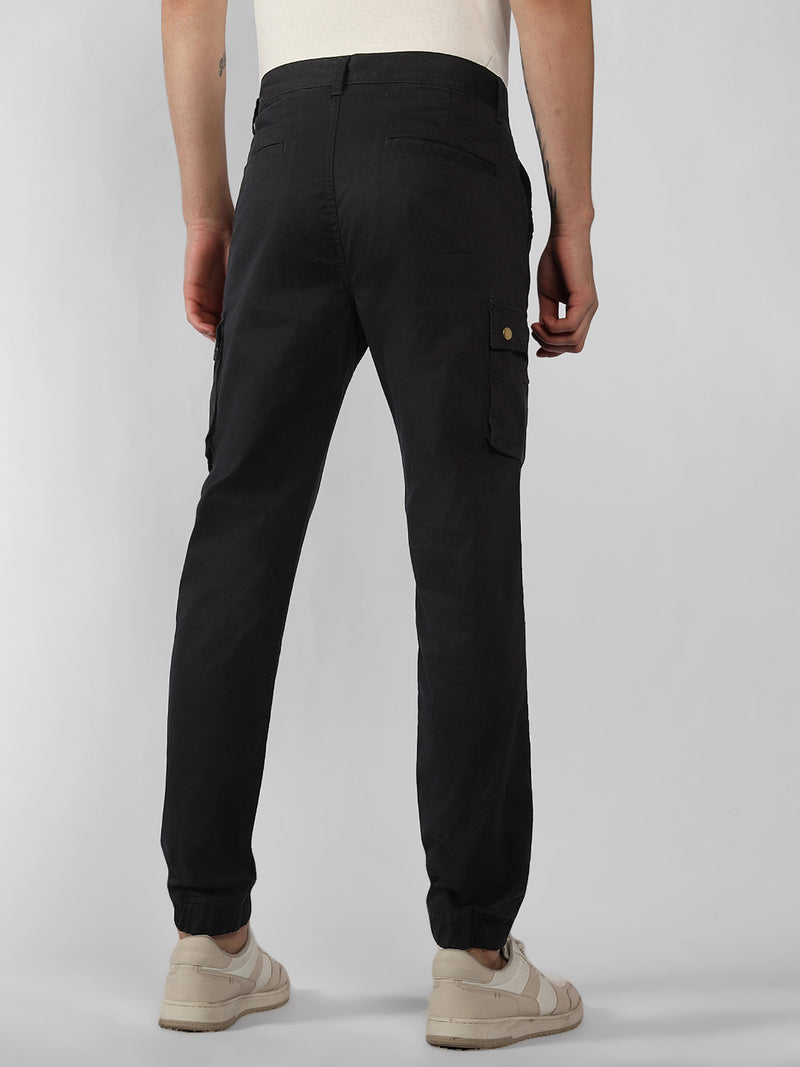 Men's Black Solid Slim Fit Cargo Jogger