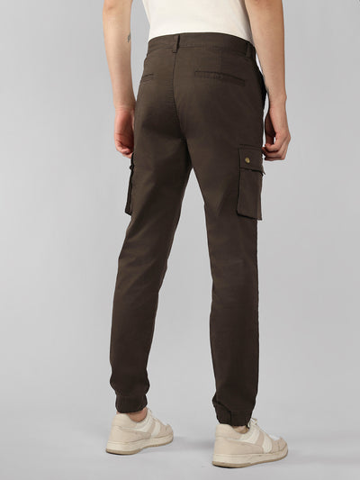 Men's Brown Solid Slim Fit Cargo Jogger