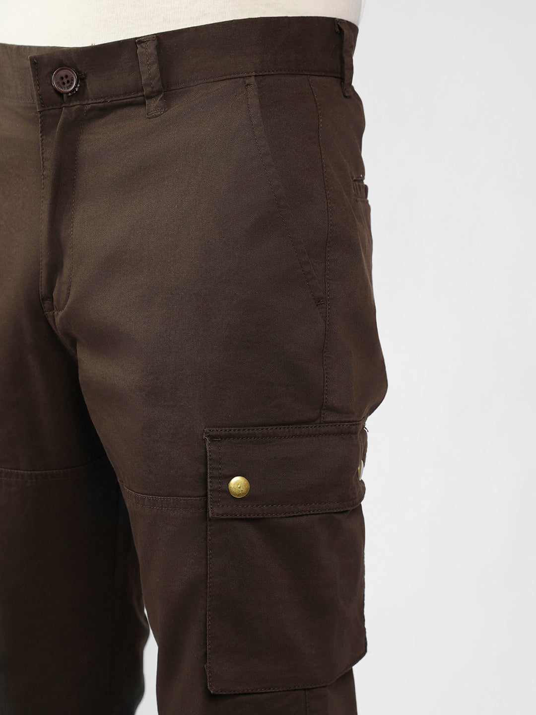 Men's Brown Solid Slim Fit Cargo Jogger