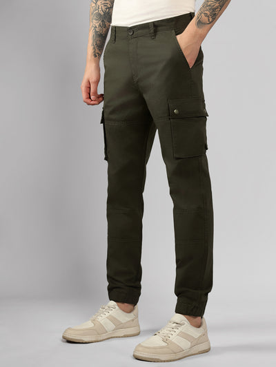 Men's Light Olive Solid Slim Fit Cargo Jogger