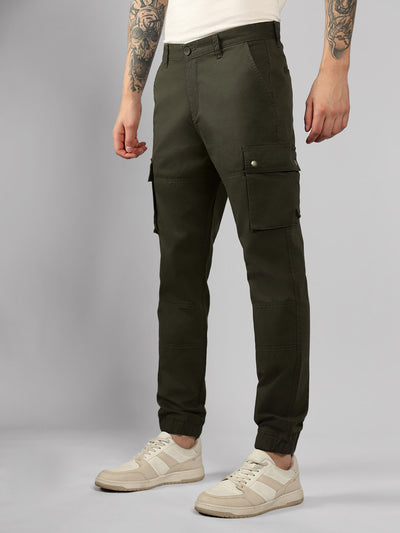 Men's Light Olive Solid Slim Fit Cargo Jogger