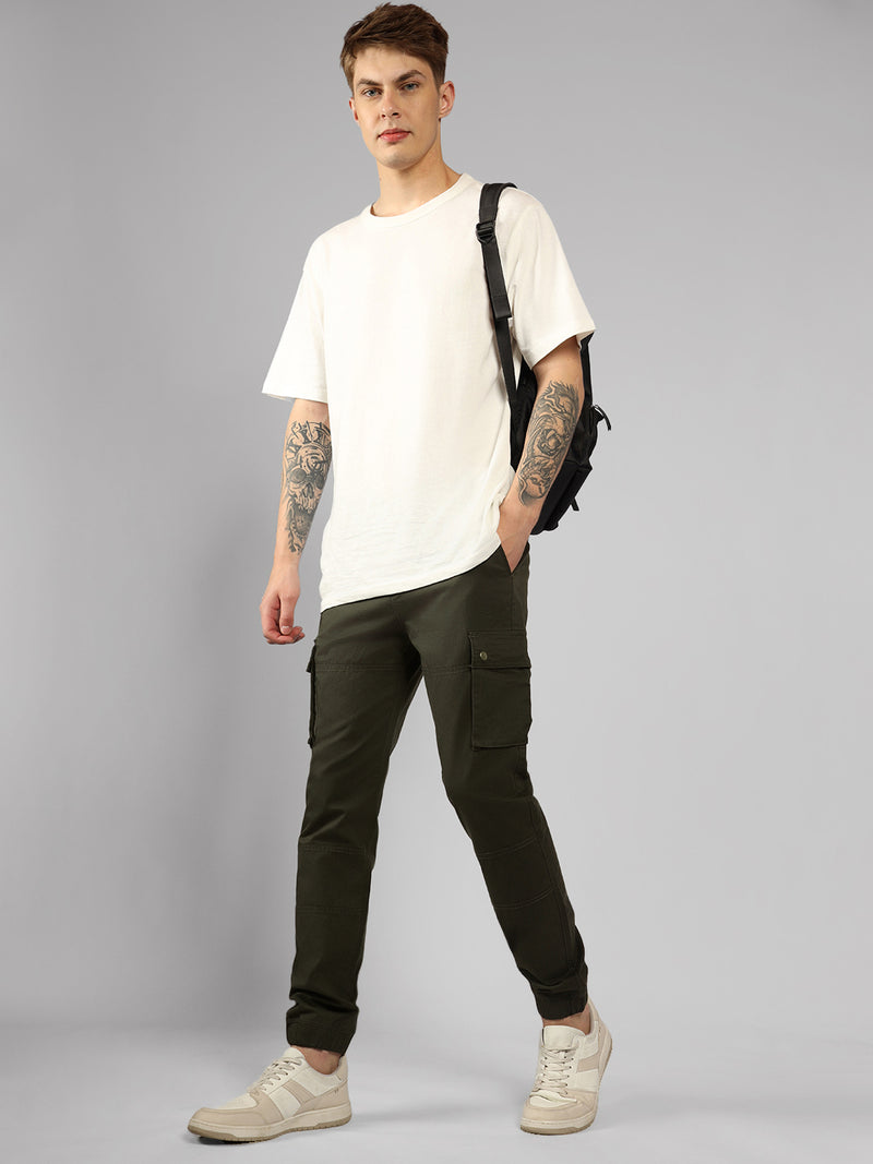 Men's Light Olive Solid Slim Fit Cargo Jogger