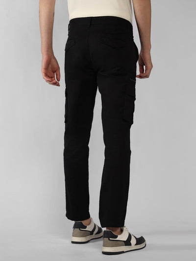 Men's Black Solid Regular Fit Cargos