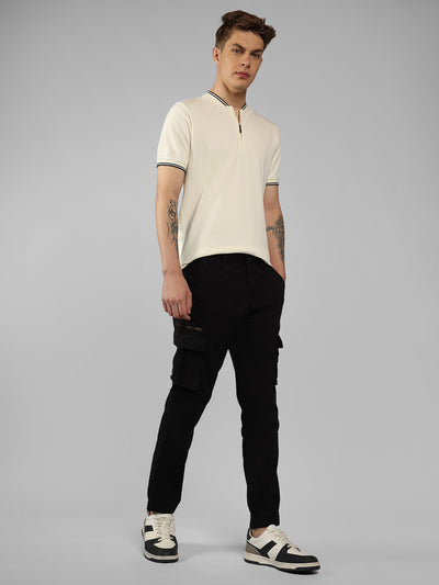 Men's Black Solid Regular Fit Cargos