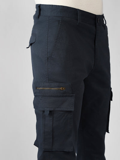 Men's Navy Solid Slim Fit Cargos