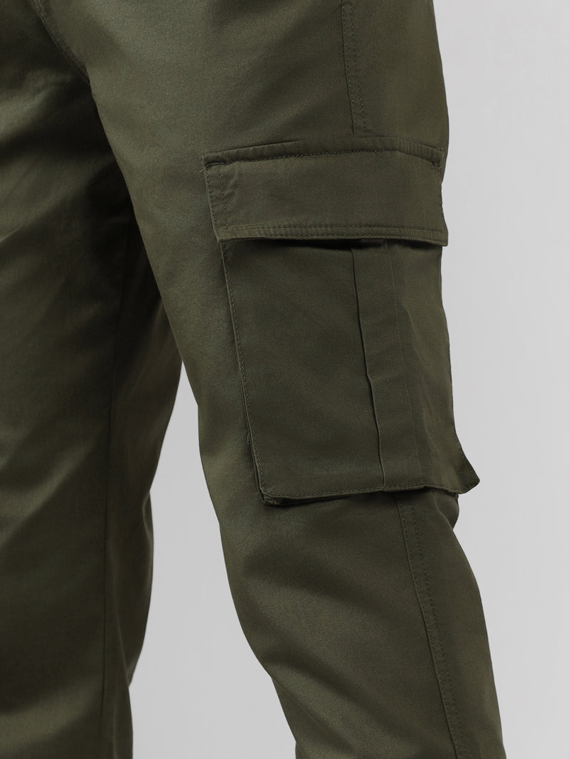 Men's Olive Solid Slim Fit Cargos