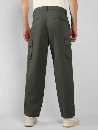 Men's Dark Grey Solid Relaxed Fit Cargos