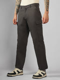 Men's Dark Grey Solid Relaxed Fit Cargos