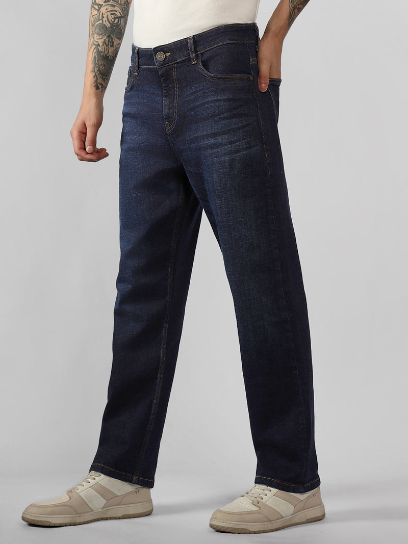 Men's Indigo Solid Straight Fit Jeans