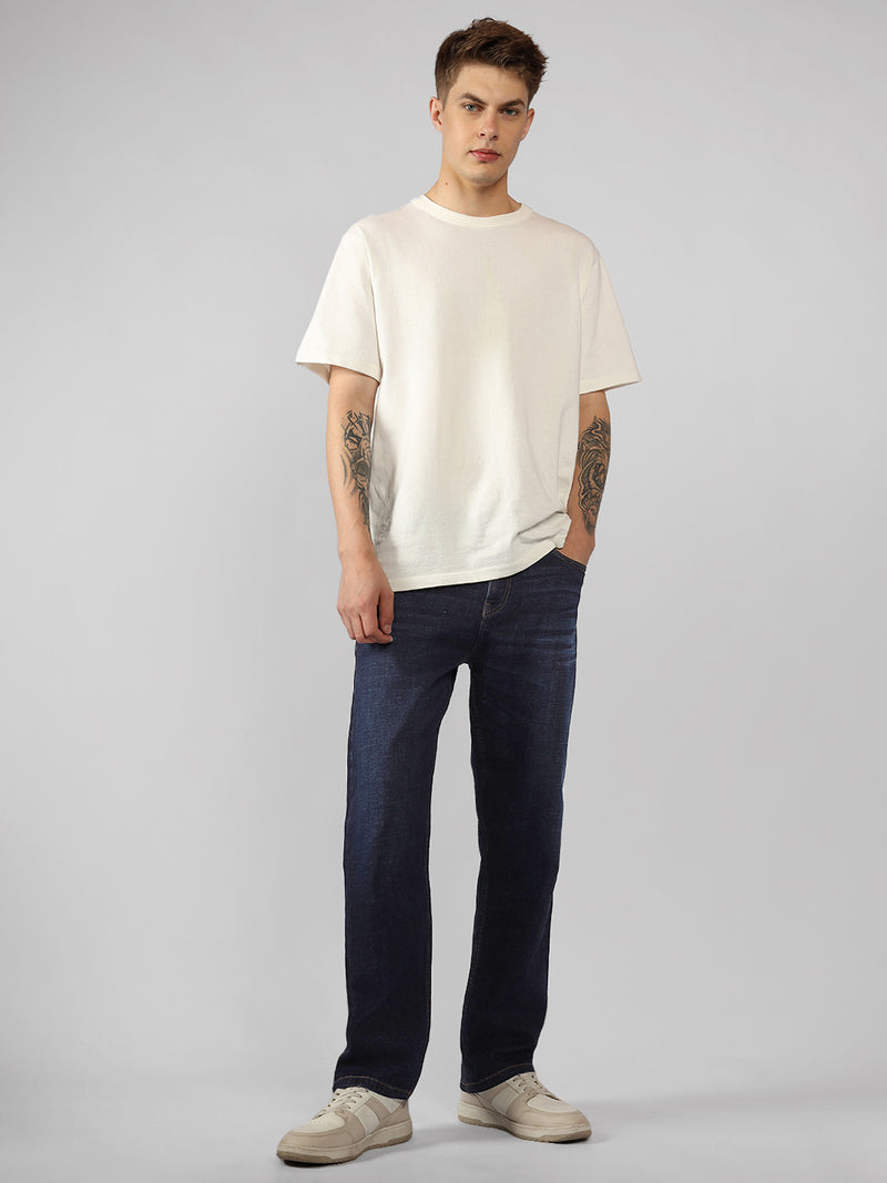 Men's Indigo Solid Straight Fit Jeans