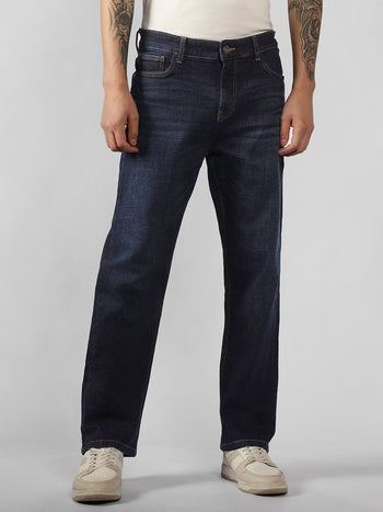 Men's Indigo Solid Straight Fit Jeans