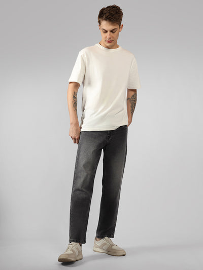 Men's Grey Solid Straight Fit Jeans