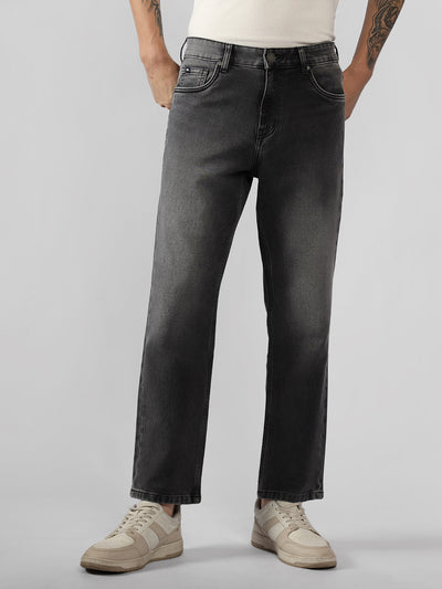 Men's Grey Solid Straight Fit Jeans