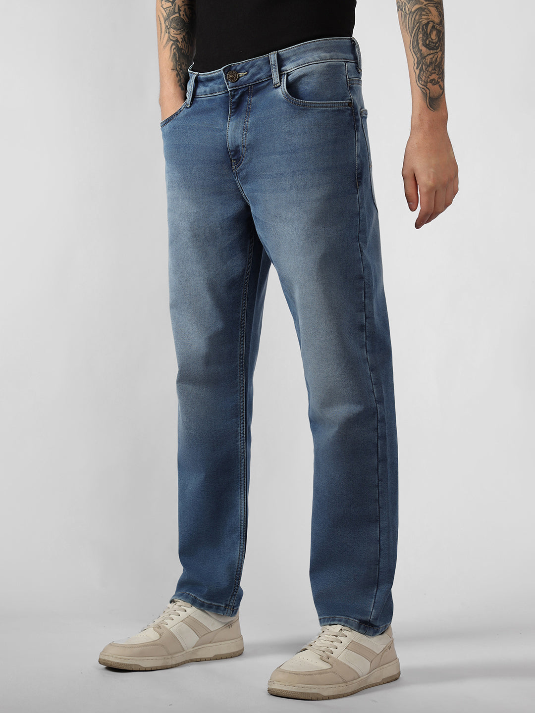 Men's Indigo Solid Straight Fit Jeans