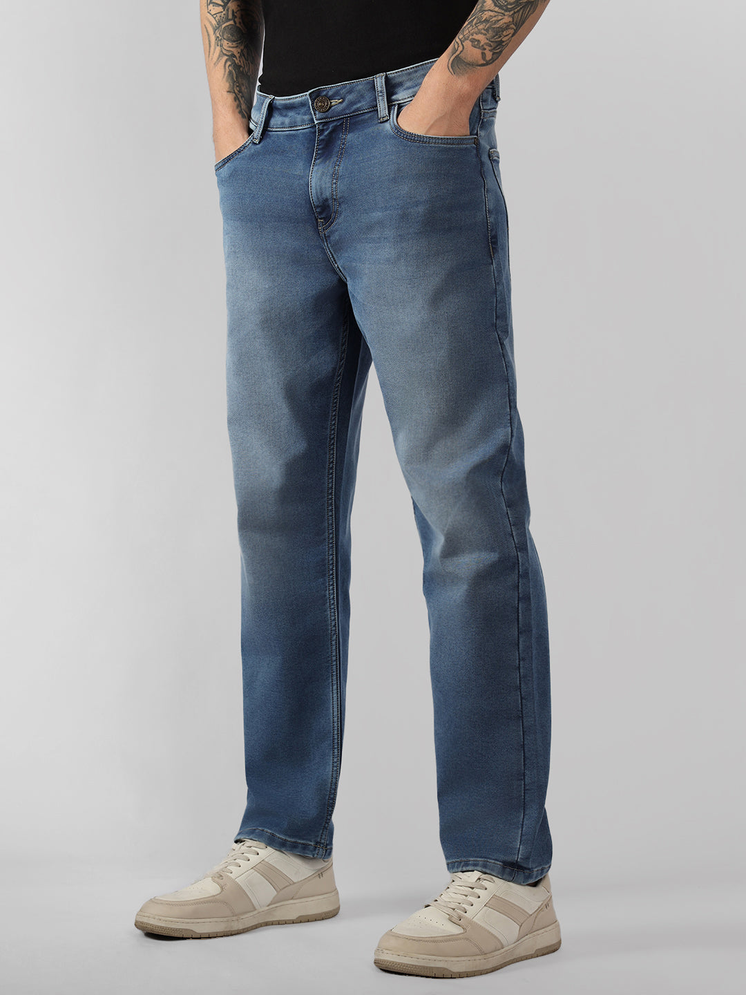 Men's Indigo Solid Straight Fit Jeans