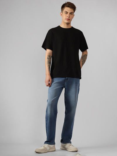 Men's Indigo Solid Straight Fit Jeans