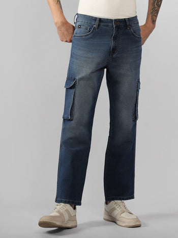 Men's Indigo Solid Straight Fit Jeans