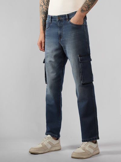 Men's Indigo Solid Straight Fit Jeans