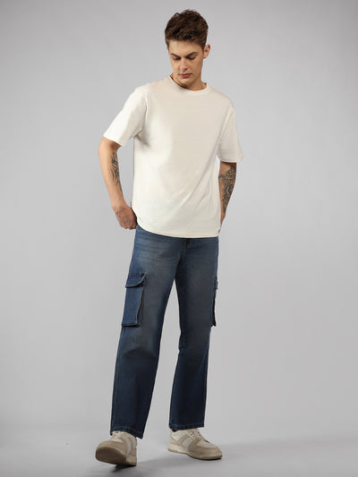 Men's Indigo Solid Straight Fit Jeans