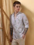 Men's Sage Green Printed Button Down Collar Full Sleeves Casual Shirt