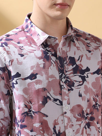 Men's Pink Printed Spread Collar Full Sleeves Casual Shirt