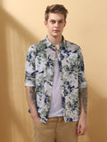 Men's Green Printed Spread Collar Full Sleeves Casual Shirt