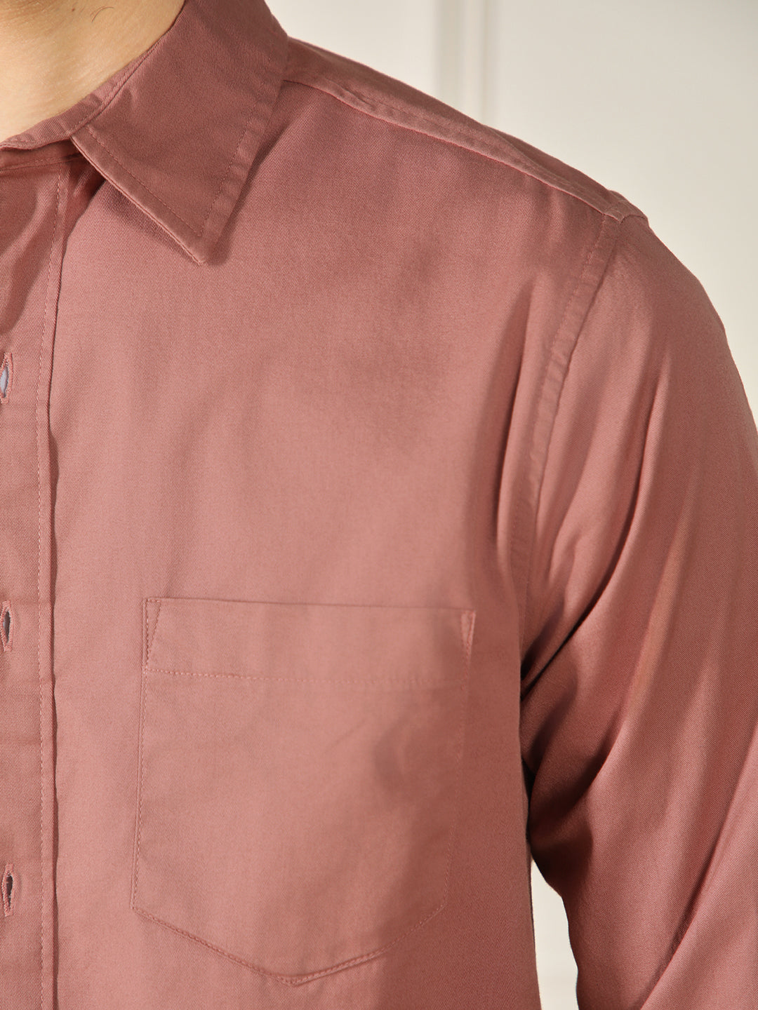 Men's Orange Solid Spread Collar Cotton Shirt