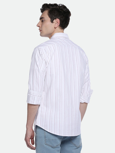 Men's Pink Vertical Stripes Spread Collar Cotton Shirt