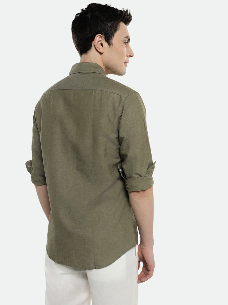 Men's Olive Solid Button down Collar Cotton Casual Shirt