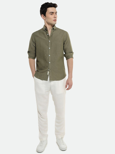 Men's Olive Solid Button down Collar Cotton Casual Shirt