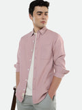 Men's Pink Solid Spread Collar Cotton Casual Shirt