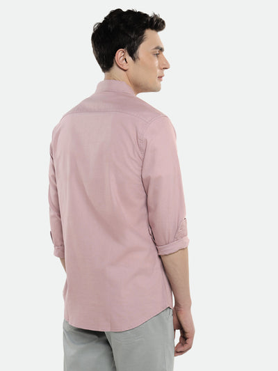 Men's Pink Solid Spread Collar Cotton Casual Shirt