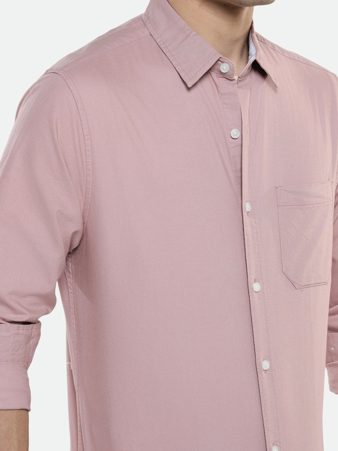 Men's Pink Solid Spread Collar Cotton Casual Shirt