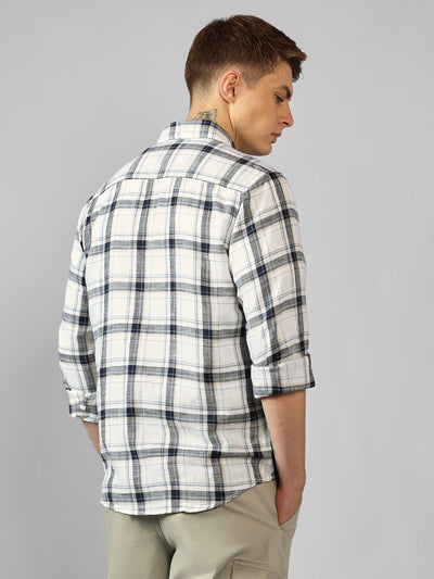 Men's Off-White Checks Spread Collar Full Sleeve Regular Fit Shirt