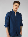 Men's Navy Solid Button Down Collar Full Sleeve Regular Fit Shirt