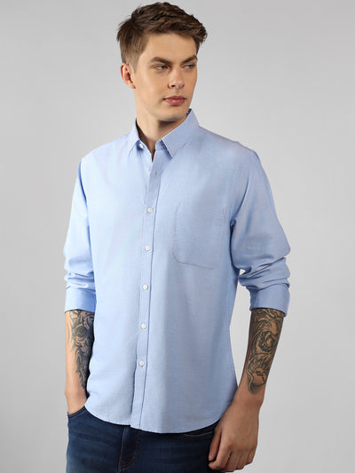 Men's Light Blue Solid Spread Collar Full Sleeve Regular Fit Shirt